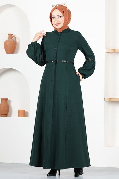 ModaMerve Buttoned Ferace MSL19045 Emerald
