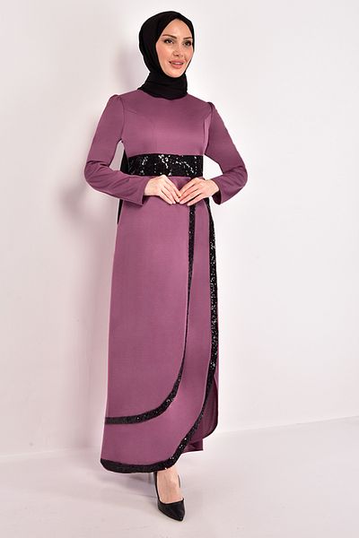 ModaMerve Φόρεμα με παγιέτες Dark Dusty Rose ASM2545