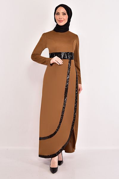ModaMerve Φόρεμα Camel Sequin - ASM2545