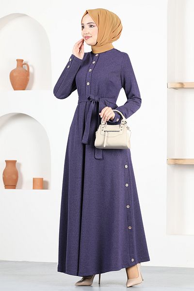 ModaMerve Belted Dress MSL4322 Dark Lilac