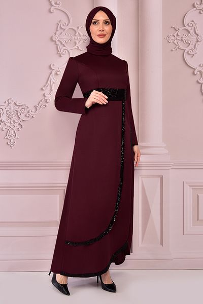 ModaMerve Φόρεμα με παγιέτες Claret Red Asm2545