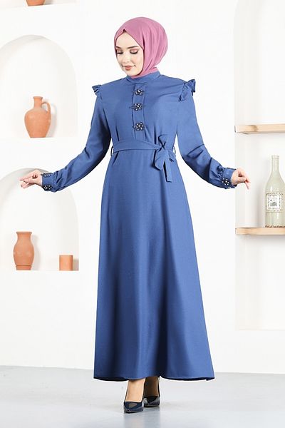 ModaMerve Belted Dress ASN129 Indigo