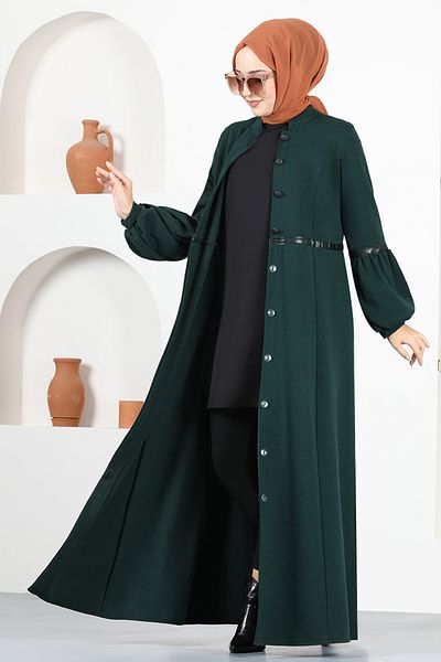 ModaMerve Buttoned Ferace MSL19045 Emerald