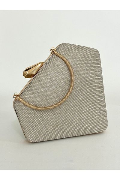 NAZART Γυναικείο Big Stone Look Χρυσό βραδινό φόρεμα Clutch Chain Strap Hand Wedding Engagement Night Shoulder Bag