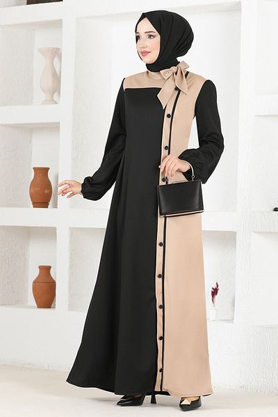 ModaMerve Button Detail Dress Black Asm2460