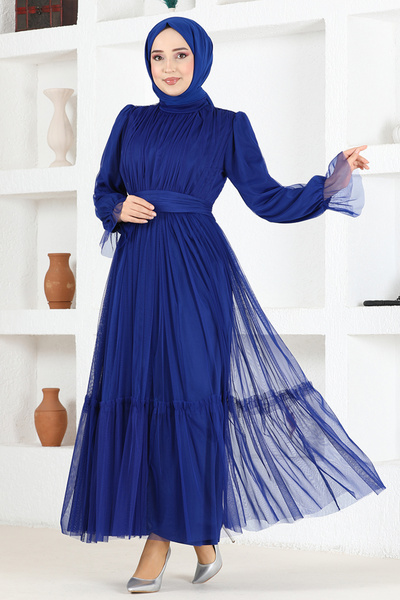 ModaMerve Belted Chiffon Evening Dress END5521 Saks