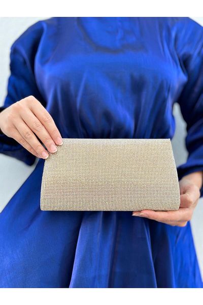 Sh Poly Γυναικείο βραδινό φόρεμα Clutch με χρυσή πέτρα - Τσάντα χειρός και γάμου