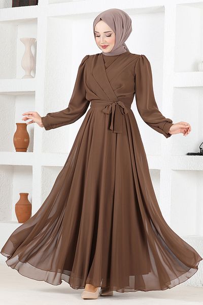 ModaMerve Brown Chiffon Evening Dress - END5525 Model
