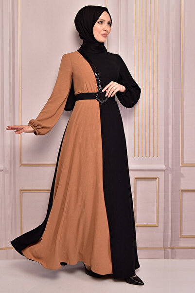 ModaMerve Tan Belted Dress - Asm2549