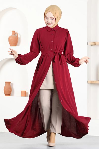 ModaMerve Φόρεμα με κουμπιά ASN114 Claret Red