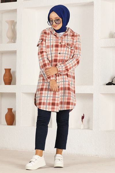 ModaMerve Hooded Knitwear Tunic HDL5150 Powder