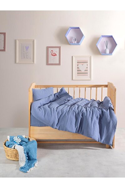 MYLASA HOME 2-Layer Muslin 100% Natural Cotton Dark Blue Baby Duvet Cover Set...