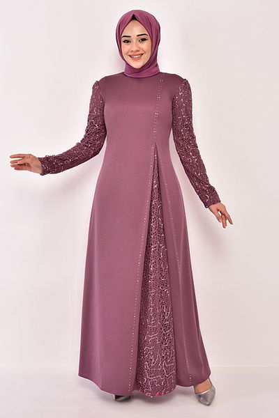 ModaMerve Πέτρινο βραδινό φόρεμα Dusty Rose Asm2546