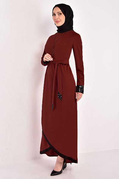 ModaMerve Βραδινό φόρεμα με παγιέτες Claret Red ASM2601