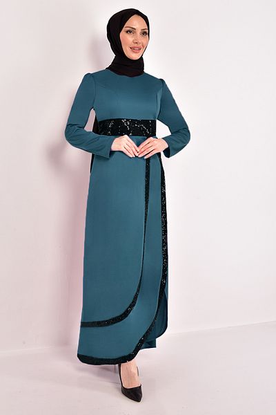 ModaMerve Rochie Paiete Petrol ASM2545