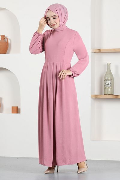ModaMerve Φόρεμα με ζώνη ASN216 Dusty Rose