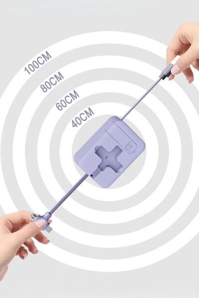 Buffer ® Cep Tipi Telefon Tutuculu Makaralı Uzayıp Kısalabilen 3'ü 1 Arada USB Şarj Kablosu