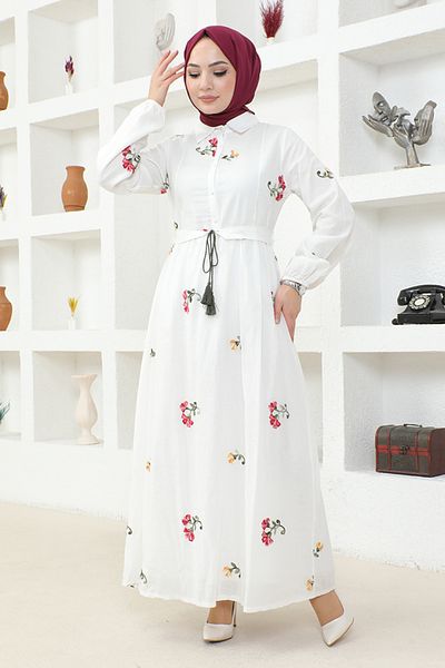 ModaMerve Rochie cu curea FSH18039 Albă