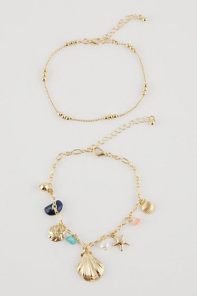 DeFacto 2-piece Women's GolD Anklet Seashell Set - D4884axns