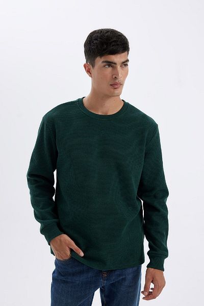 DeFacto Langarm-T-Shirt mit normaler Passform und Rundhalsausschnitt in Waffelmuster C1882ax24au