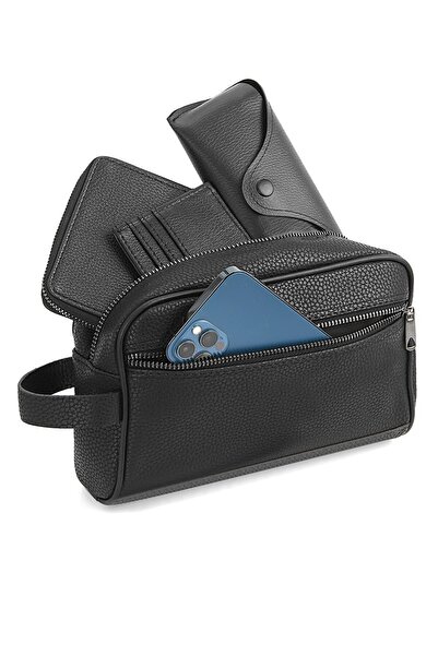 Duke Nickle Black Vegan Leather Men's Portfolio - Double Compartment, Handle Ideal Size Handbag