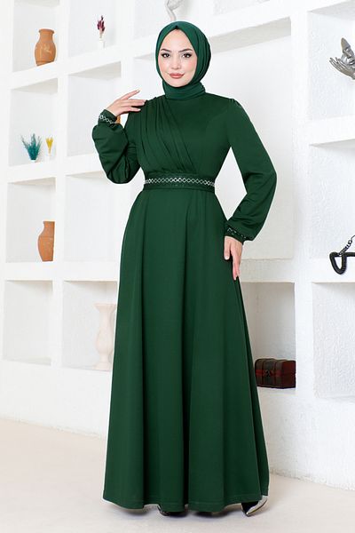 ModaMerve Emerald Stone Detailed Dress - Dvl272