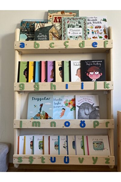 MrtAhşap Geniş Model Alfabe(29 HARF) Kitaplık(HARFLER NATUREL)
