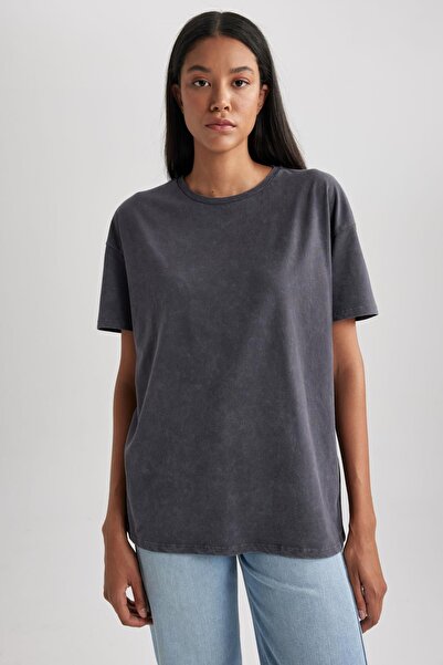 DeFacto Oversize Wide Fit kerékpáros nyakú fésült pamut rövid ujjú póló B6331ax23au