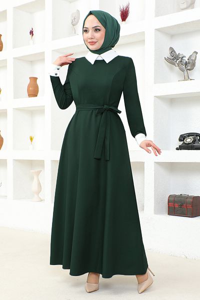 ModaMerve Belted Dress ASM2687 Emerald