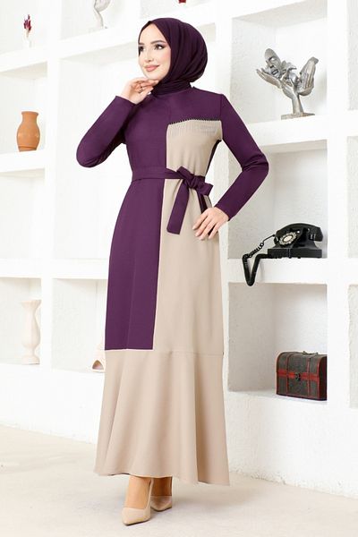 ModaMerve Plum Belt Dress Asm2692