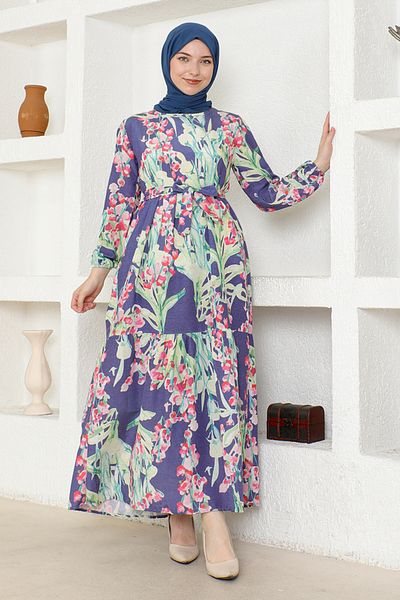 ModaMerve Φόρεμα Indigo Floral Print - ZNK4663