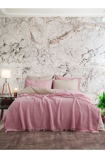 Medaillon Home Dried Rose 4 Layer Muslin 100% Cotton Pique - Bedspread - TV Blanket 200x220
