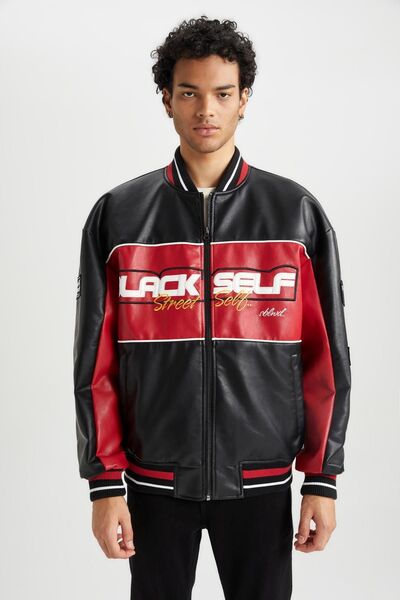 DeFacto College CollAr Bomber FAux LeAther CoAt - WAter Repellent, Oversize Fit A4235ax23wn