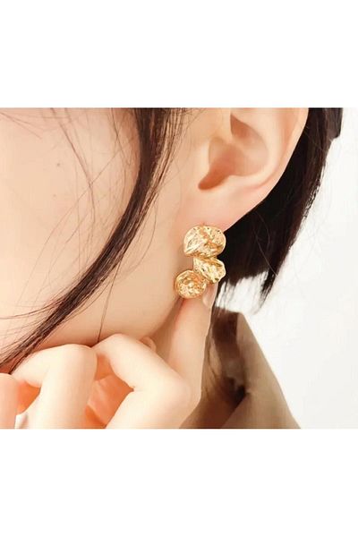 MELLS TAKI Dangle Flower Pattern Gold 316L Stainless Steel Earrings
