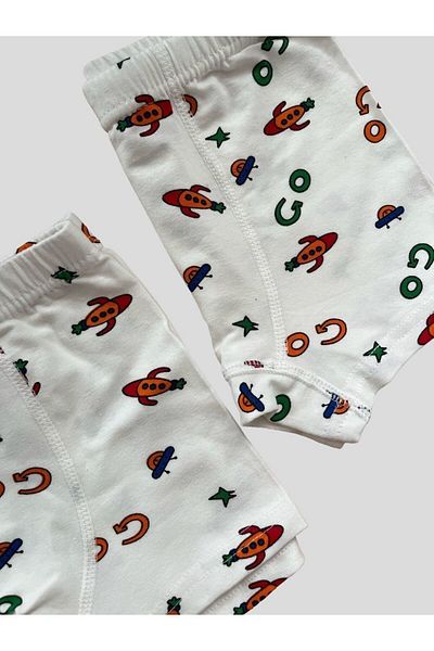 elmas kids Boxeri pentru băiat, 100% bumbac, alb, cu model spațial, pachet de 2