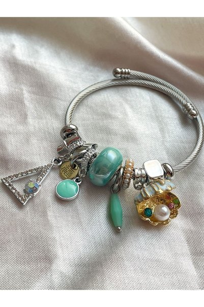 Snartun Water Green Charm Steel Bracelet - I Non Tarnish Special Boxed