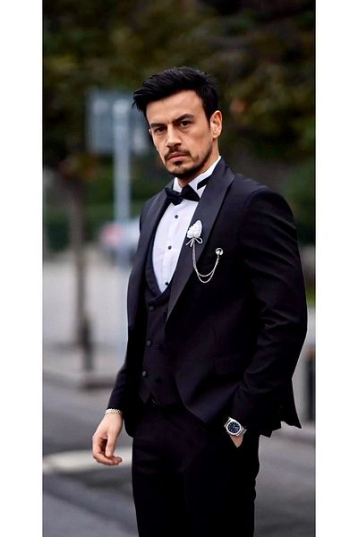 Terziayhan Groom Suit Tuxedo Black Slim Fit Full Set