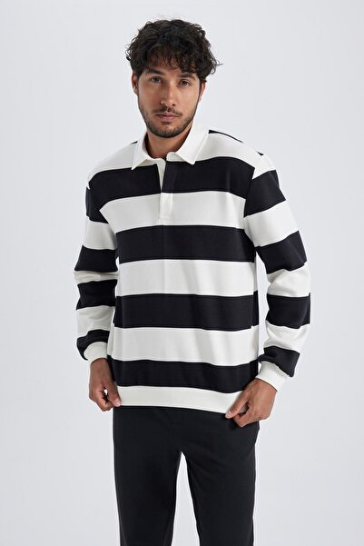DeFacto Modern Fit Polo Yaka Çizgili Sweatshirt A7826ax23au