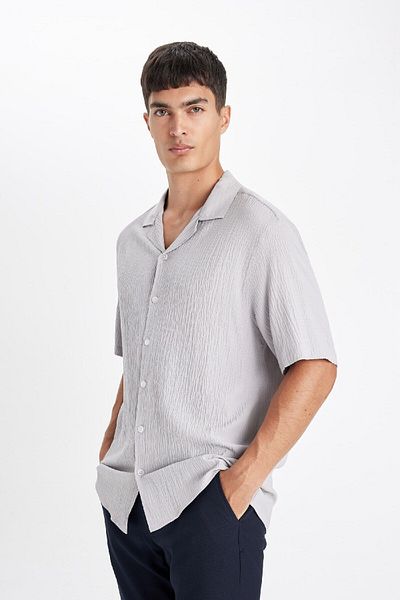 DeFacto Relax Fit Polo nyakú fésült pamut rövid ujjú ing C4117AX24SM