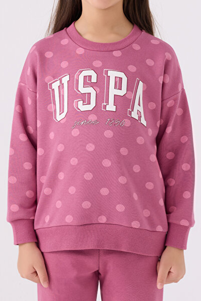 U.S. Polo Assn. Kız Çocuk Lisanslı Dotted Detailed Alt Üst Eşofman Takımı
