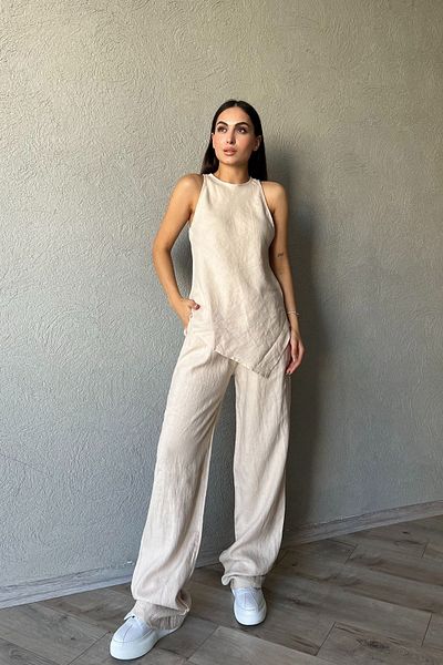 Seda Yalçın Atelier Beige Blouse and Trousers Set - Curved Cut