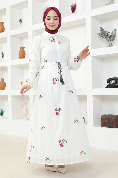 ModaMerve Rochie cu curea FSH18039 Albă