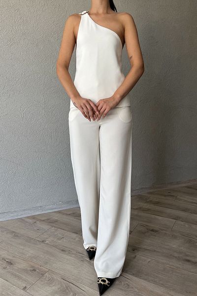 Seda Yalçın Atelier Single Back Pocket Ecru Pleated Trousers