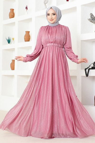ModaMerve Βραδινό φόρεμα Glitter Tulle ASM2689 Dusty Rose
