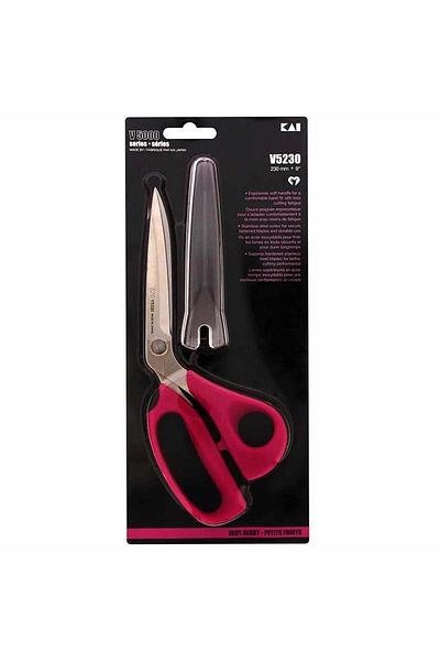 Kai V-5230 Pink Plastic Handle Fabric Cutting Scissors with Case 23cm