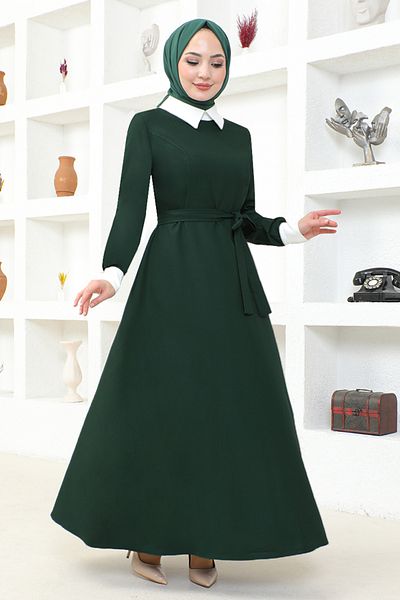 ModaMerve Belted Dress ASM2687 Emerald
