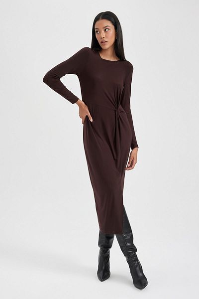 DeFacto A-Line Crew Neck Midi Slit Long Sleeve Dress B4072Ax23Au