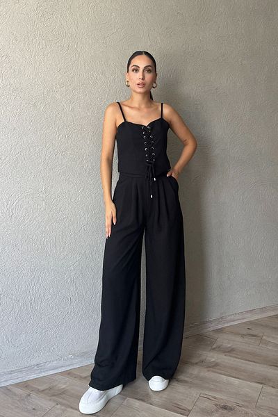 Seda Yalçın Atelier Black Crop Pants and Thin Strap Rope Detailed Set