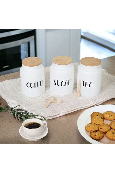 Akkoyunlu home 3-Piece Glass Spice Jar Set with Bamboo Lid (Tea, Coffee, Sugar) Jar Set 800 ml