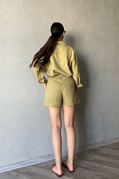 Seda Yalçın Atelier Шорти Haki - з еластичним поясом і зав'язками